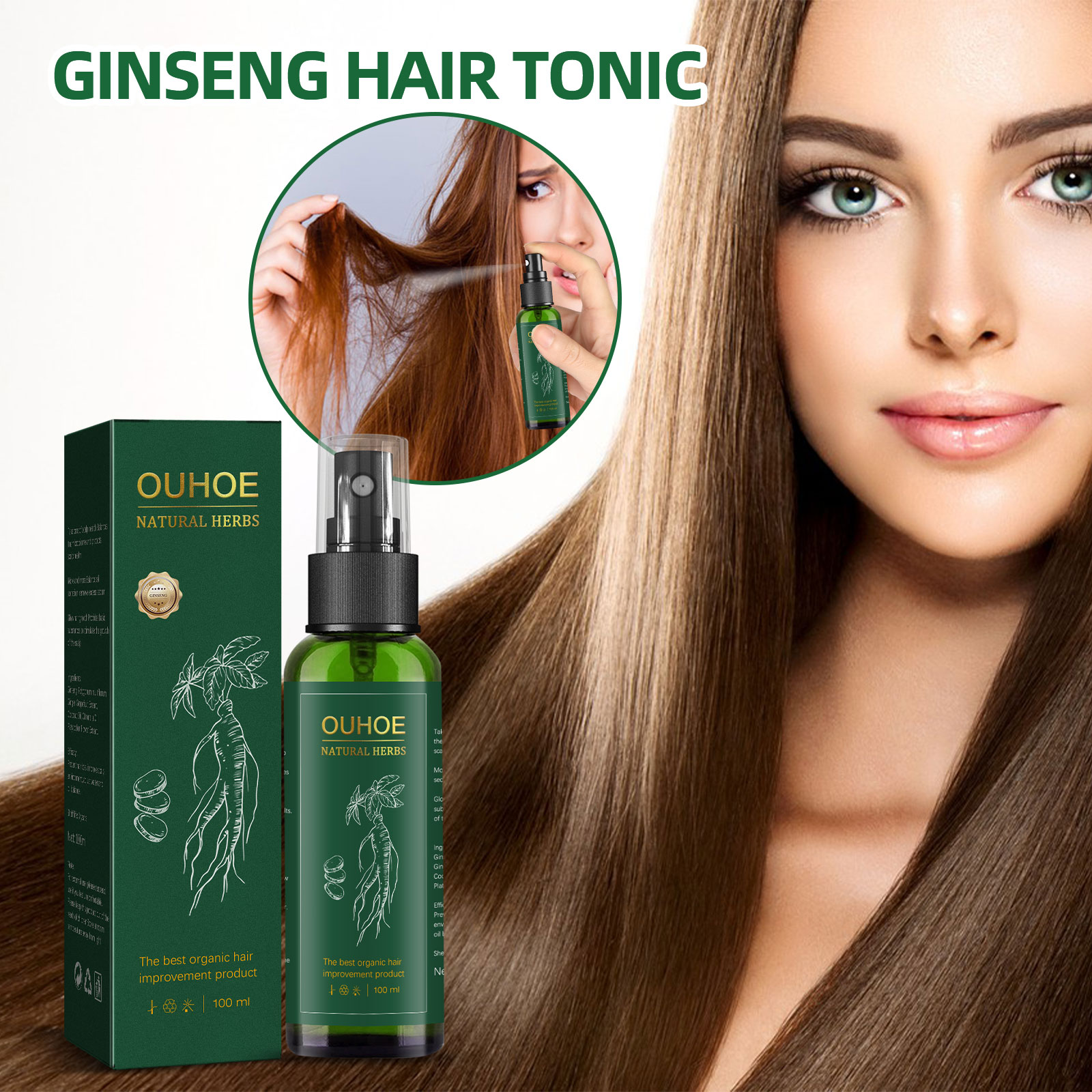 Hair Care Natural Products - 천연 허브 인삼 헤어 케어 스프레이